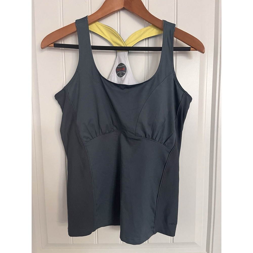 Bolle Womens‎ Athletic Racerback Tank Top Large Green Gray Shelf Bra Tennis Golf
